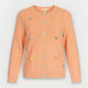 Matilda Jane Dream Chasers Lookin' Peachy Cardigan Cable-Knit Pom Poms Size 8